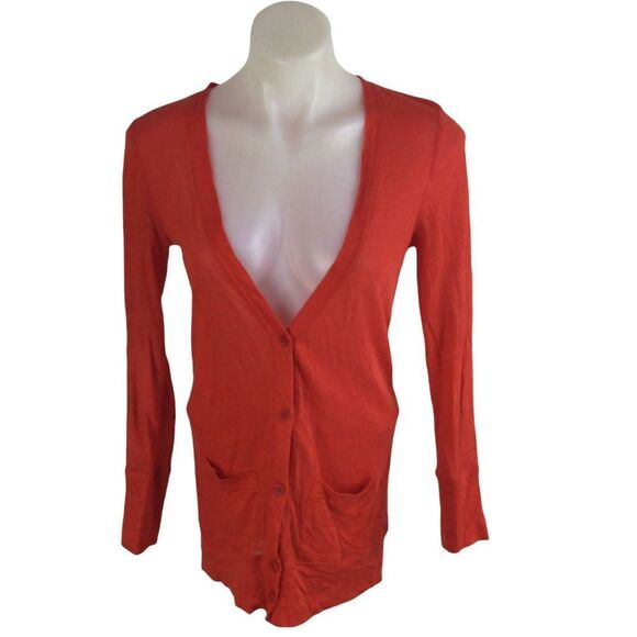 J Crew Whisper Linen Orange Button Down Cardigan Sweater Womens Size XS 81129 - Picture 1 of 9